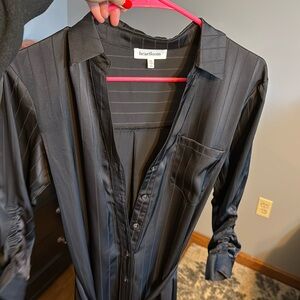XS long length button-up collared pinstrip dress.  Never worn! Super classy